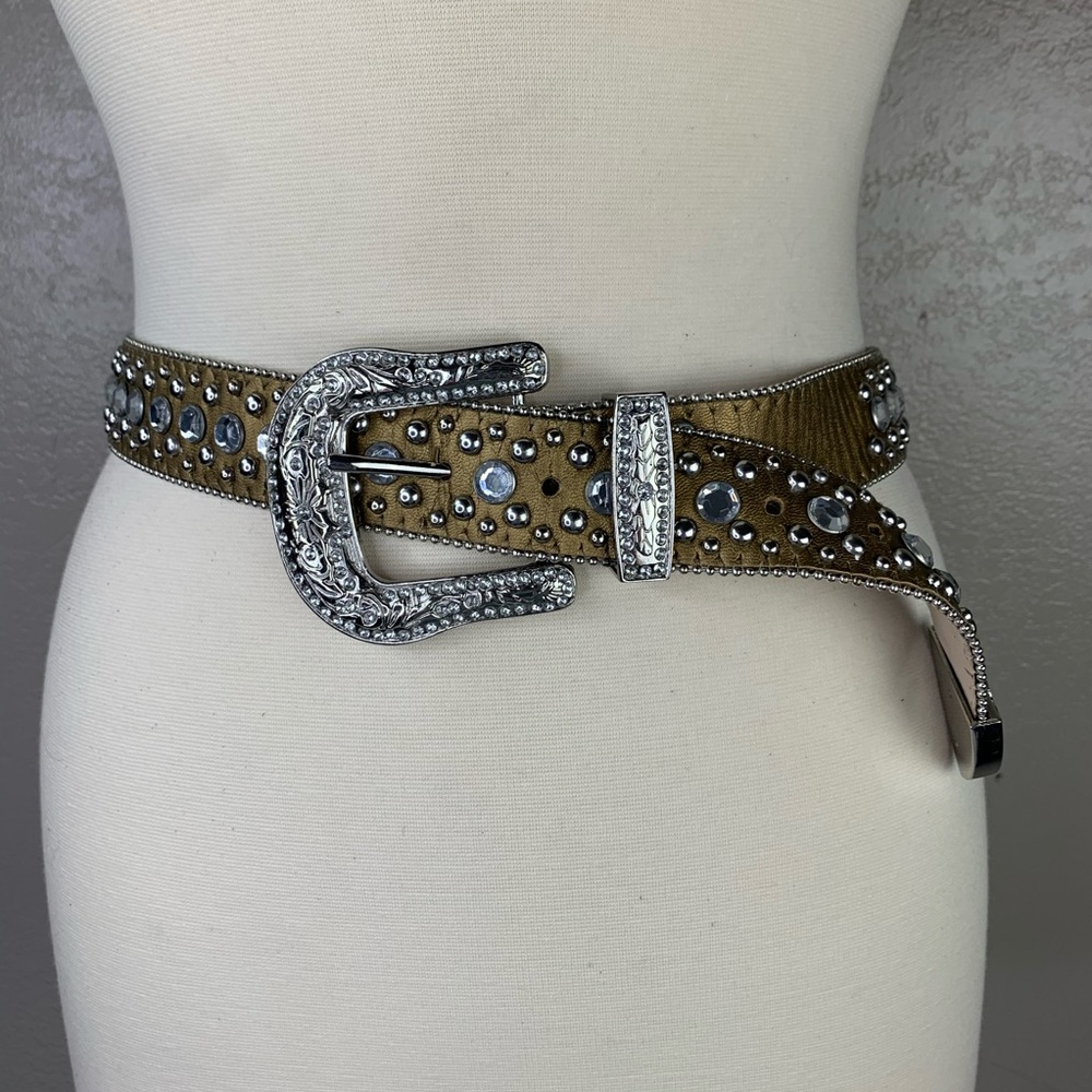 Gold Leather & 200 Rhinestone Western Belt